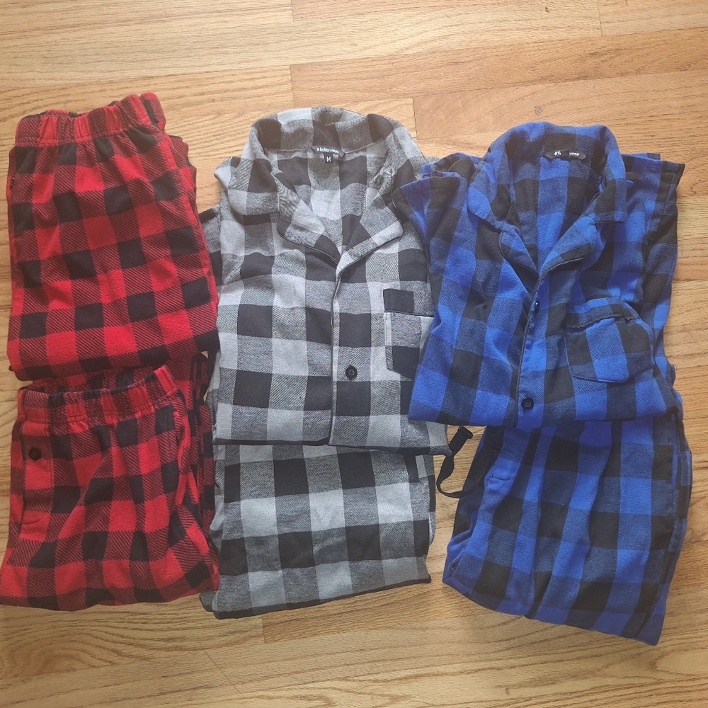 Mens Sz Medium Pajama Pants & Sets Flannel & Fleece Lot Elastic Waist Plaid